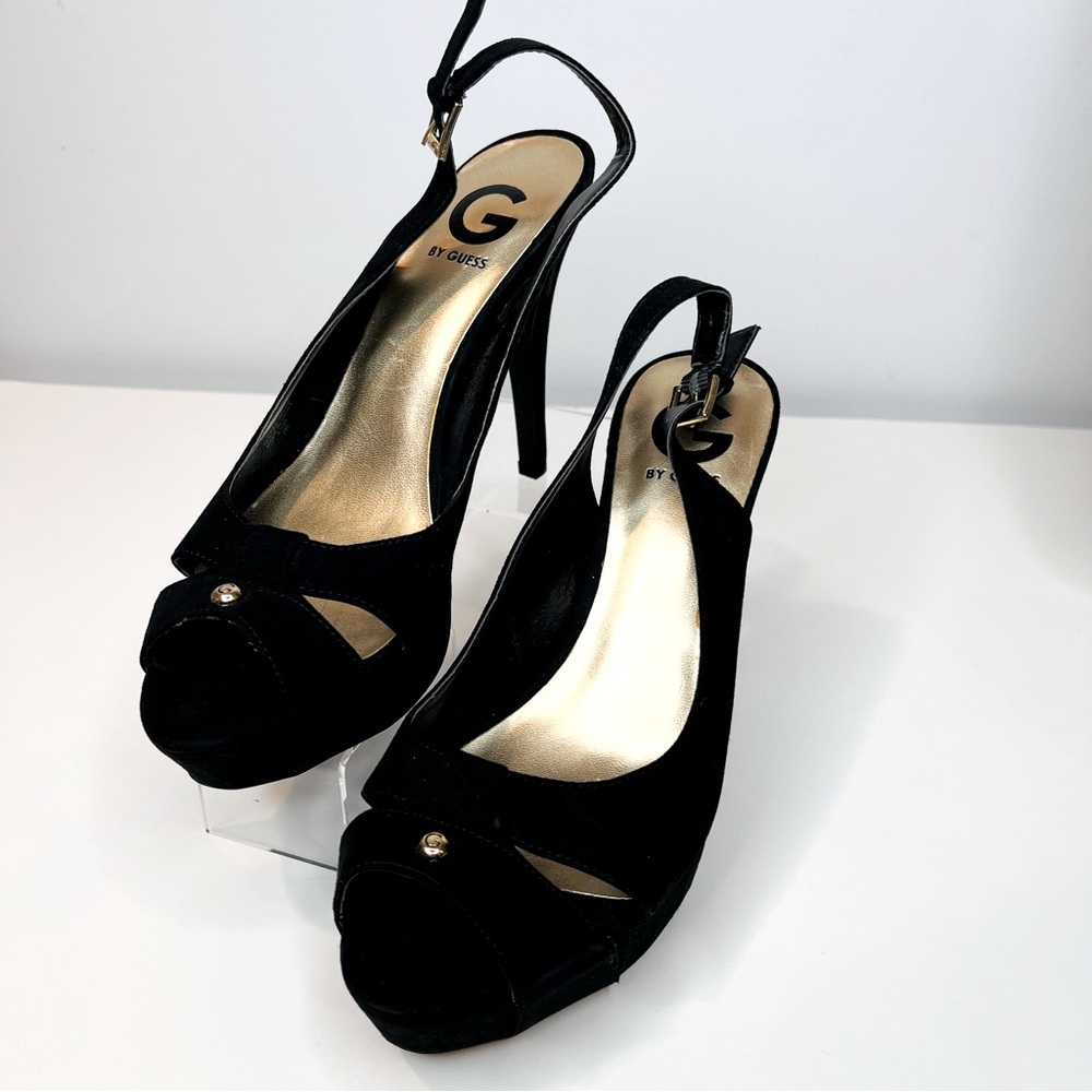 G by GUESS Cathy Peep Toe Sling Back Heels Black 8.5